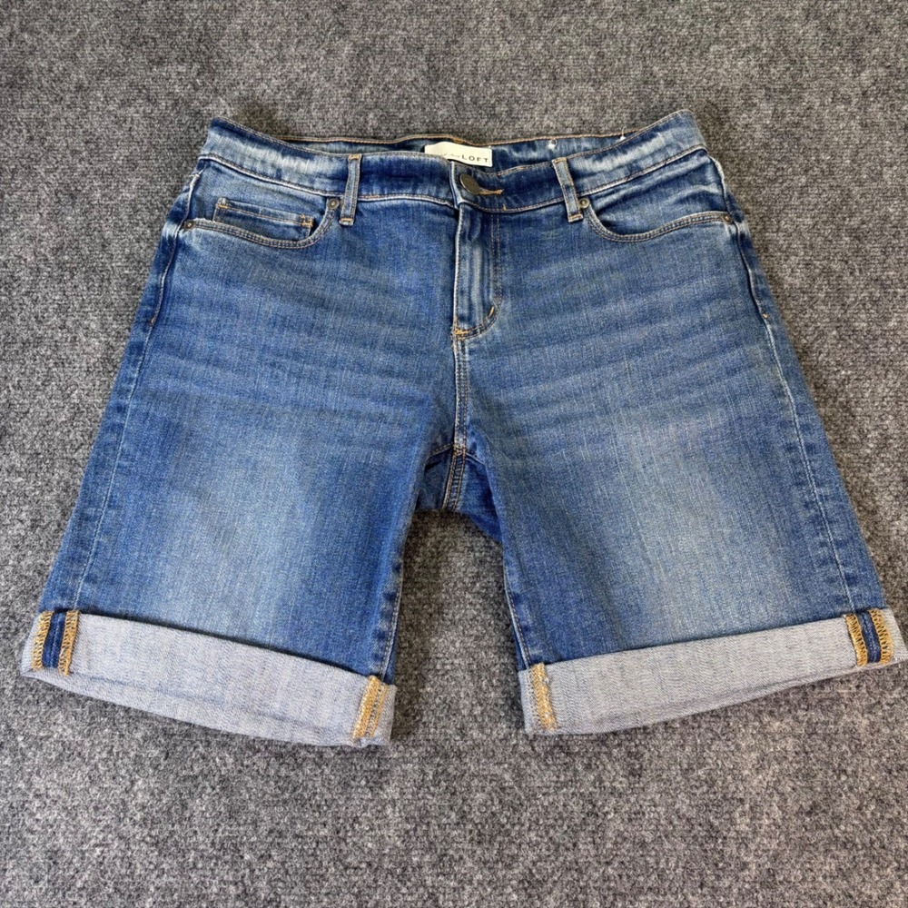 Loft Denim Shorts Womens 4 27 Blue Medium Wash Cuffed Stretch Casual Classic